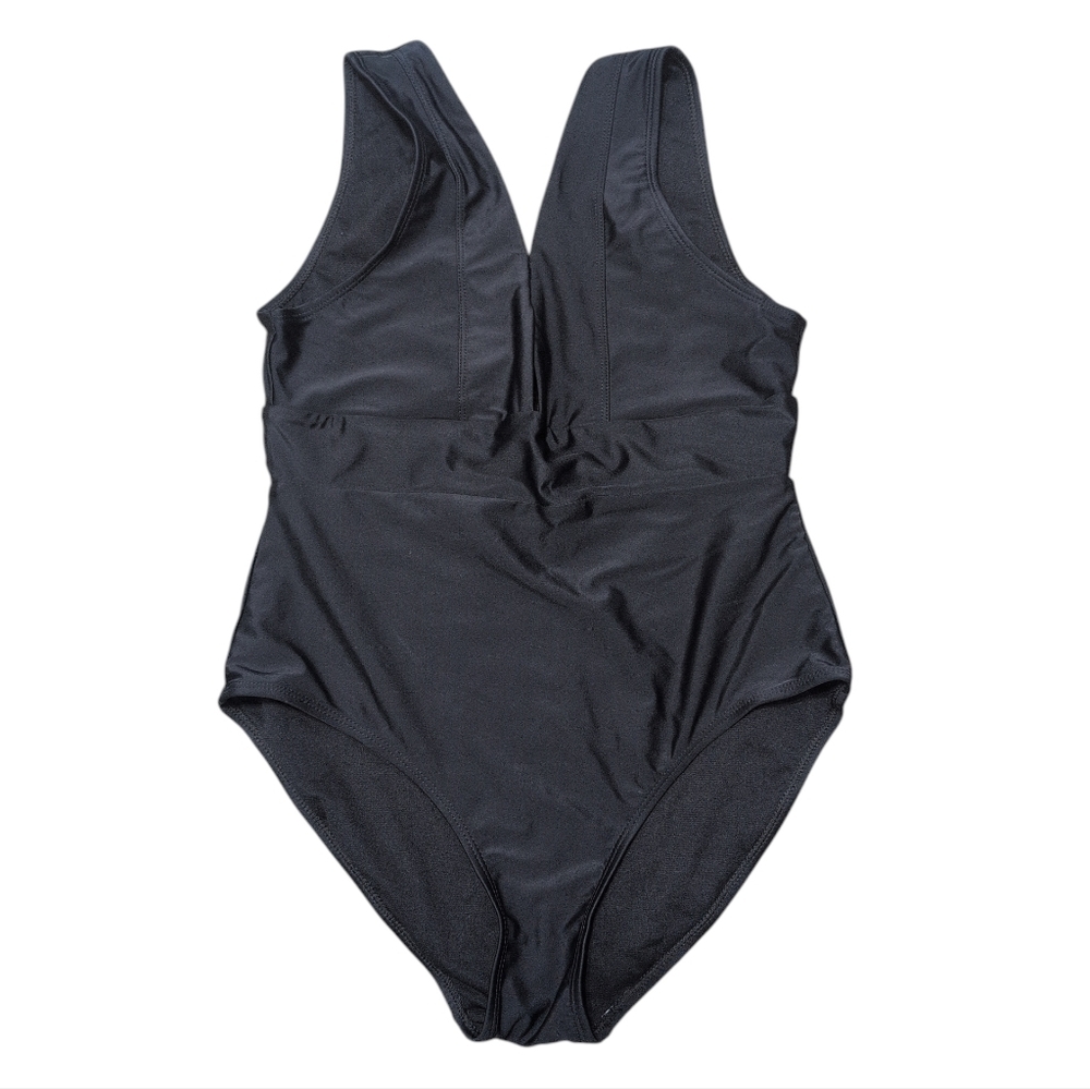 Heat Swimwear Black V-Neck Keyhole One Piece Swimsuit Size Small